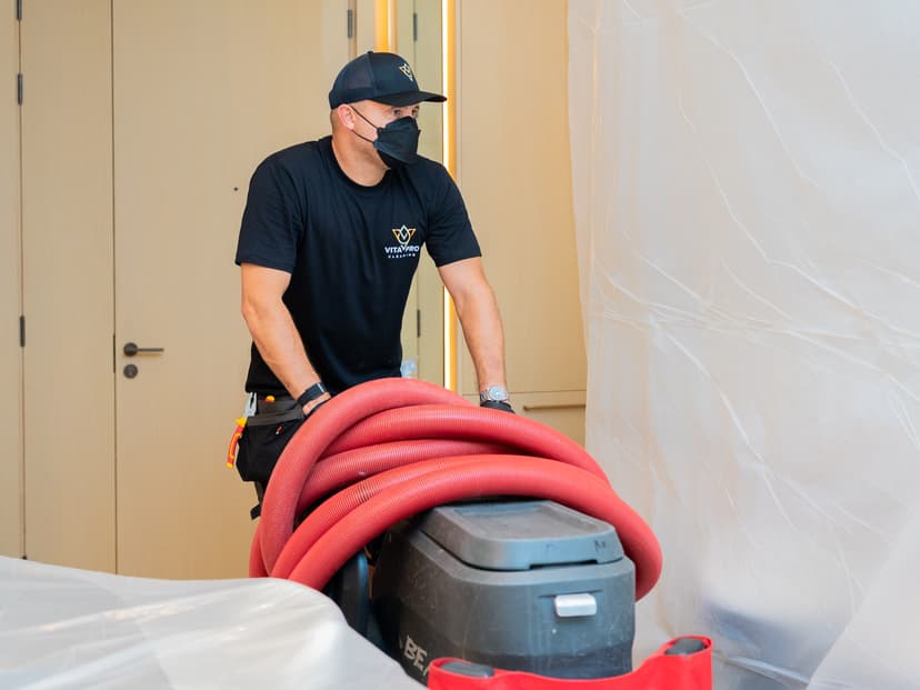 Duct cleaning work in a sheeted Dubai villa room